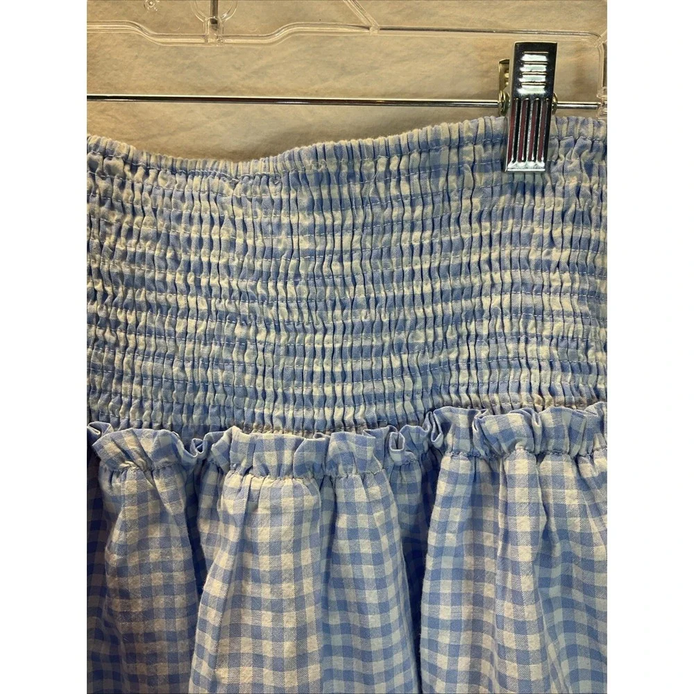 J Marie The‎ Julia Skort size L Blue and white smocked tiered Linen Gingham